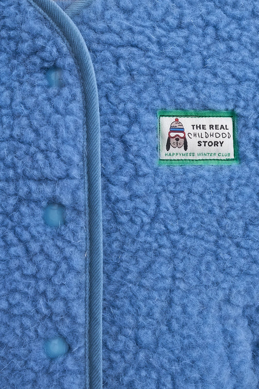 kamizelka wełniana merino dziecięca ice blue detal zbliżenie