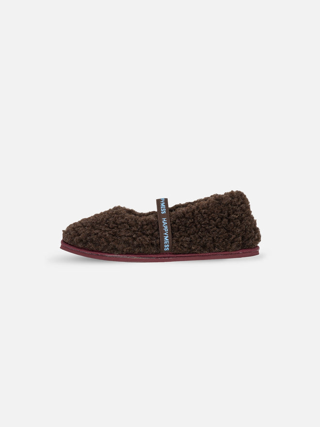 wełniane kapcie damskie merino z gumką woolen slippers brązowe chocolate brown wool