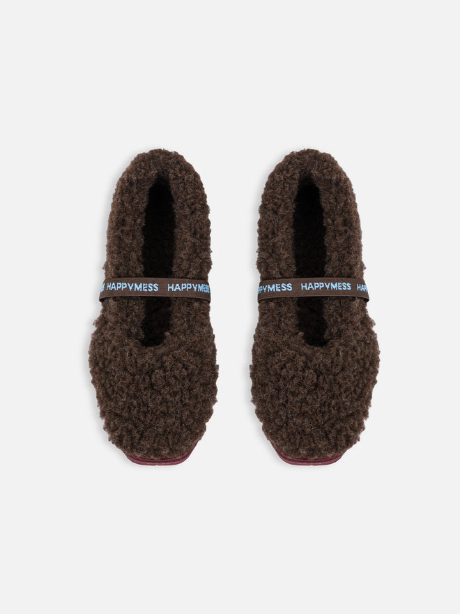wełniane kapcie damskie merino z gumką woolen slippers brązowe chocolate brown wool