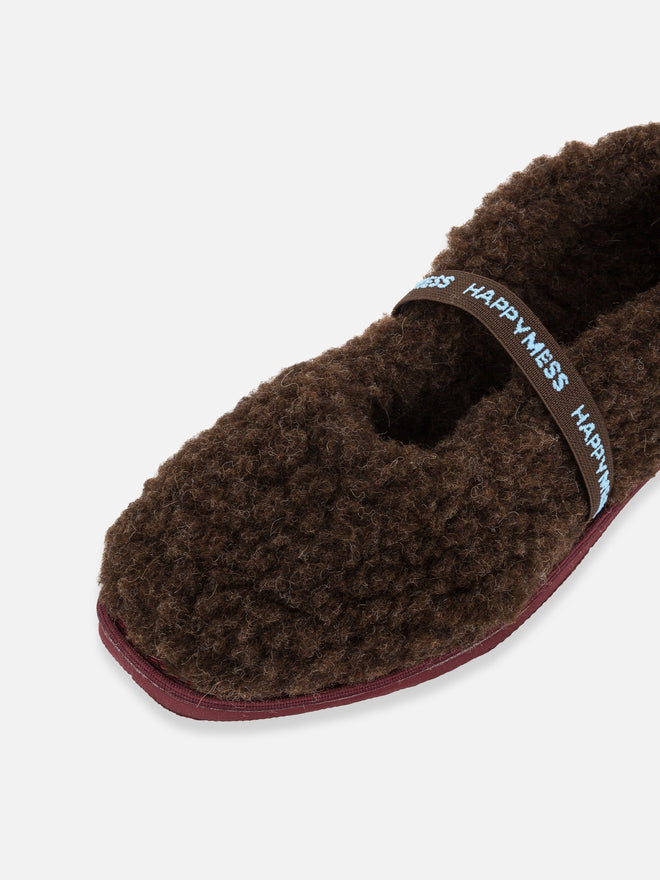 wełniane kapcie damskie merino z gumką woolen slippers brązowe chocolate brown wool
