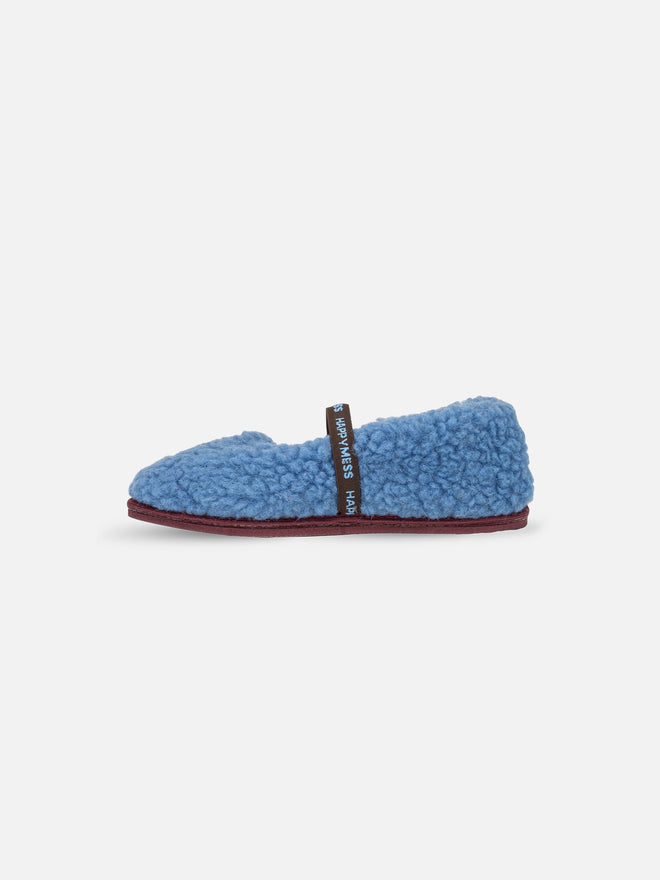 wełniane kapcie damskie merino z gumką woolen slippers niebieskie ice blue wool 