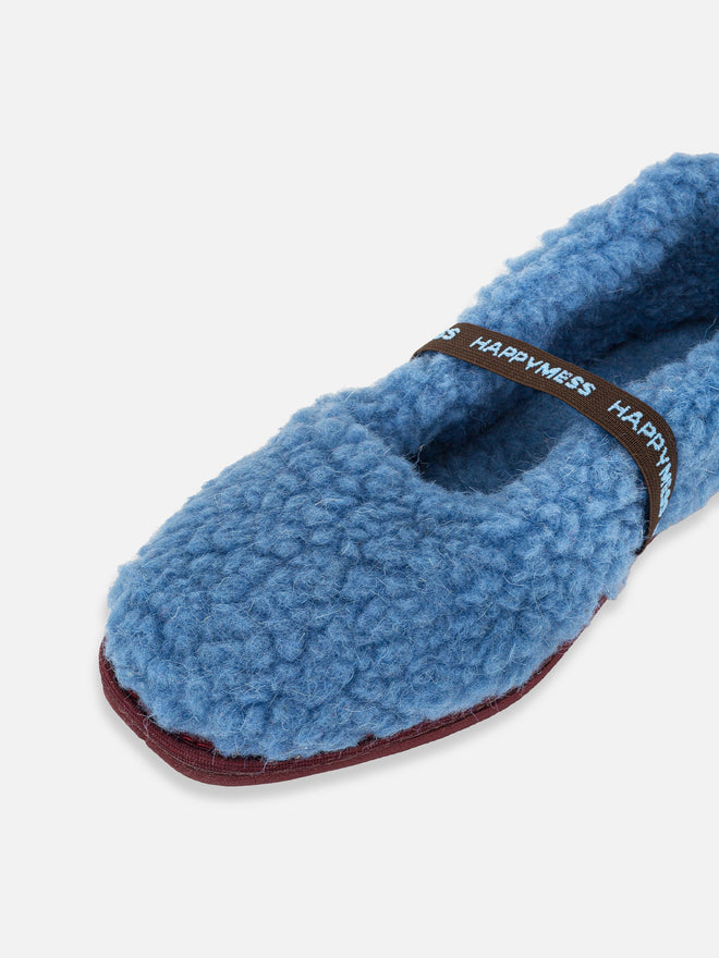 wełniane kapcie damskie merino z gumką woolen slippers niebieskie ice blue wool 