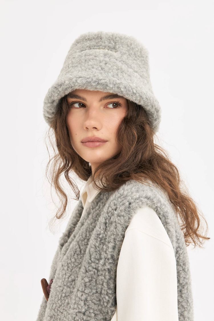 kapelusz wełniany merino unisex adult wool bucket hat szary stone grey 