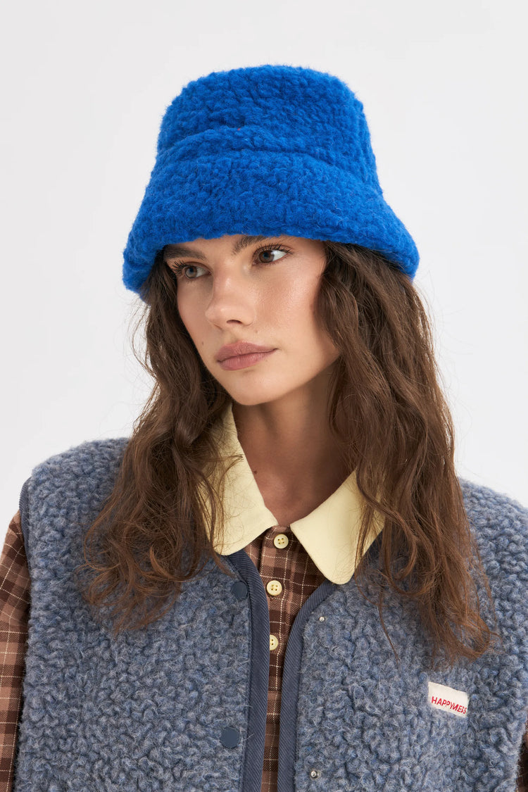 kapelusz wełniany merino unisex adult wool bucket hat cobalt kobaltowy niebieski granatowy haft logo
