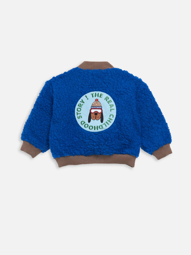 dziecięca kurtka bombera wełniana merino wełna niebieska granatowa kobaltowa merino wool bomber jacket children's cobalt 