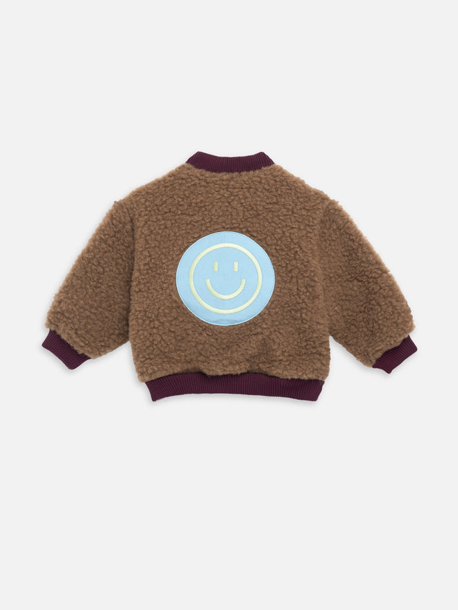 dziecięca kurtka bomberka wełniana wełna merino brązowa teddy brown merino wool children's bomber jacket 