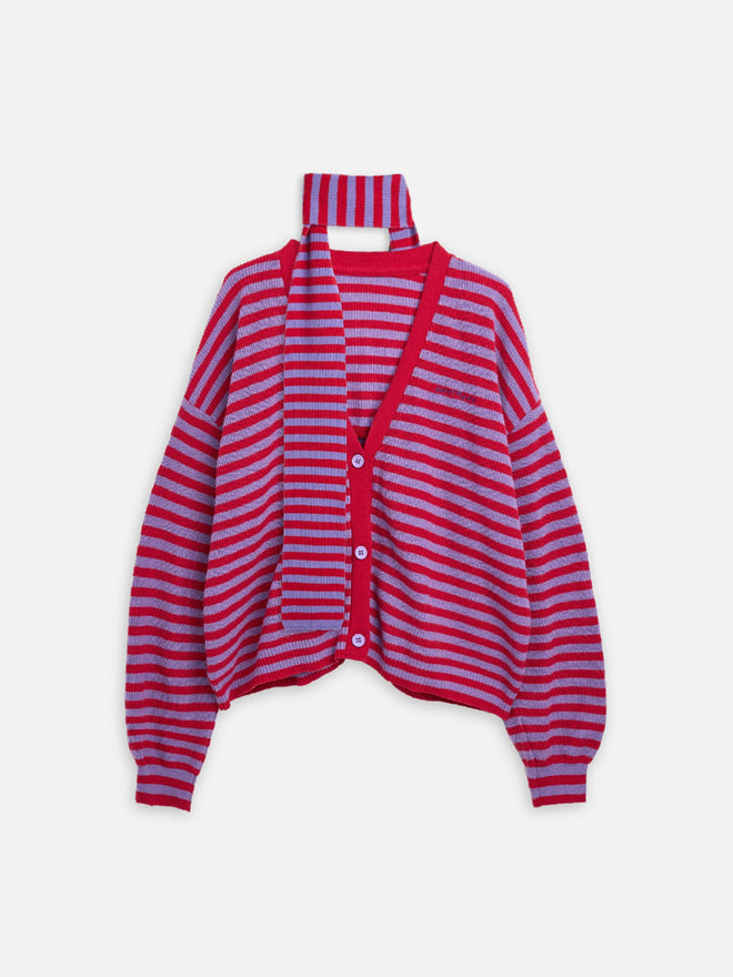 damski kardigan w paski z szalikiem berry bloom wool blend cardigan women's