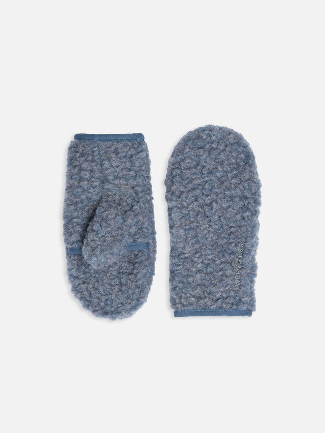 wełniane rękawiczki z klapką teddy merino wool mittens niebieskie baltic