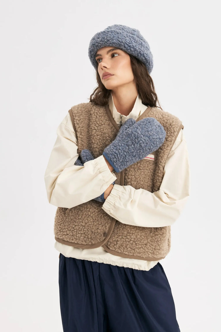 wełniana czapka damska merino niebieska baltic merino wool hat merinowolle mütze rękawiczki mittens