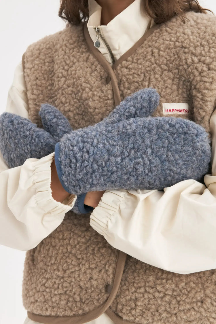 wełniane rękawiczki z klapką damskie teddy merino wool mittens niebieskie baltic