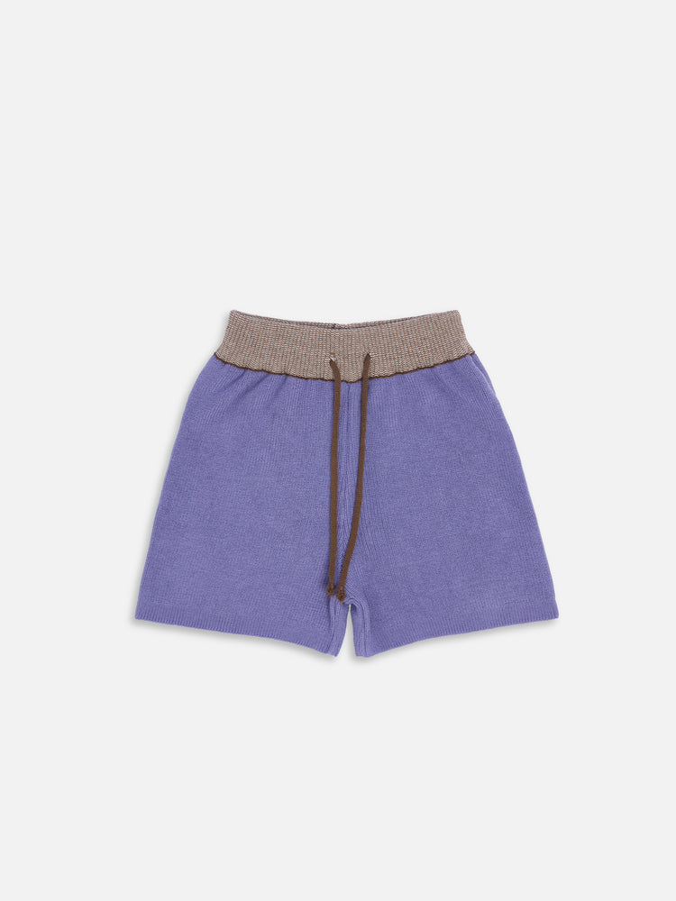 dziecięce letnie dzianinowe spodenki szorty fioletowe bawełniane bawełna organiczna organic cotton crochete shorts sunwashed lilac kindershorts bio-baumwolle