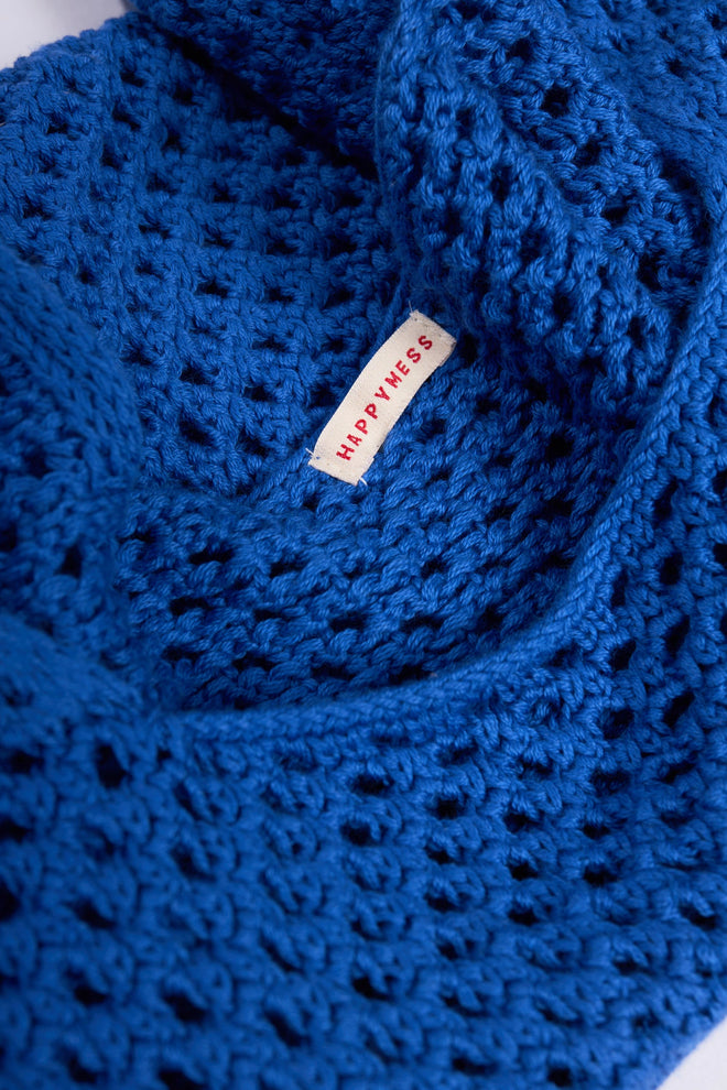 letnia dzianinowa torebka granatowa bawełna organiczna organic cotton crochete bag indigo flower strickhandtasche bio-baumwolle handtasche