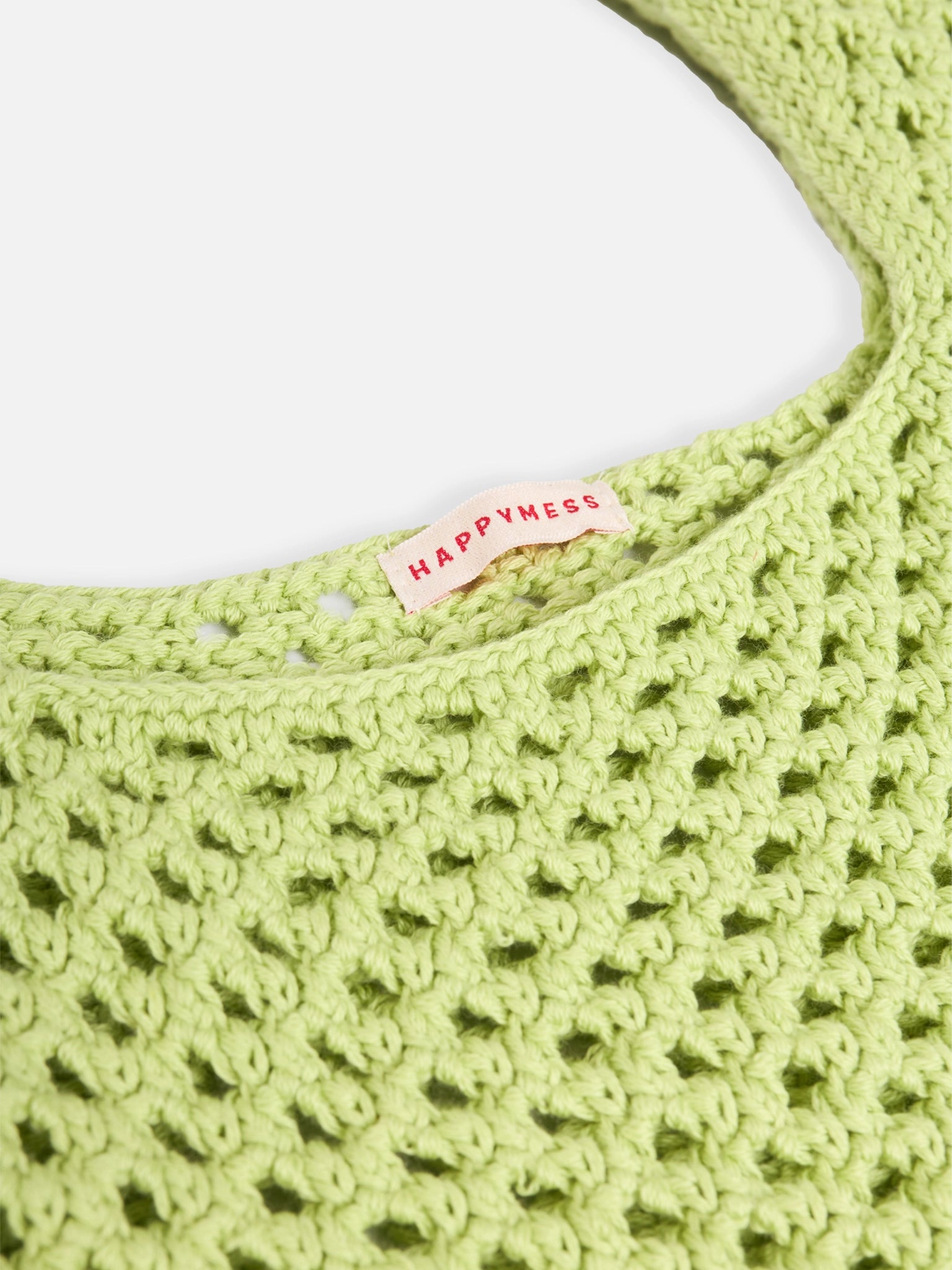 letnia dzianinowa torebka zielona bawełna organiczna organic cotton crochete bag kiwi green strickhandtasche bio-baumwolle handtasche detal