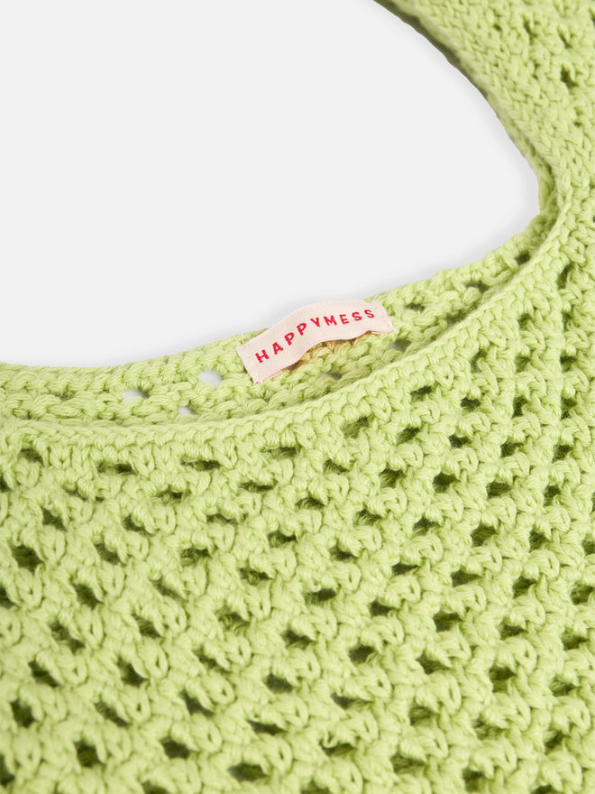 letnia dzianinowa torebka zielona bawełna organiczna organic cotton crochete bag kiwi green strickhandtasche bio-baumwolle handtasche detal