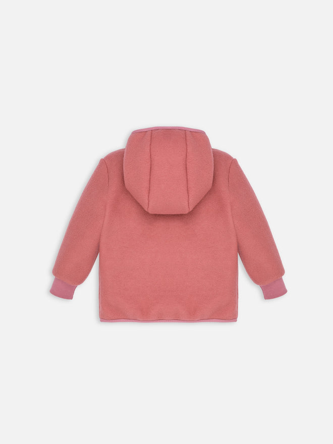 wełniana kurtka dziecięca z kapturem polar pomarańczowa cinnamon wełna merino wool children's jacket with hood fleece  merino wool Kinder-Wolljacke mit Kapuze Fleece  Merinowolle