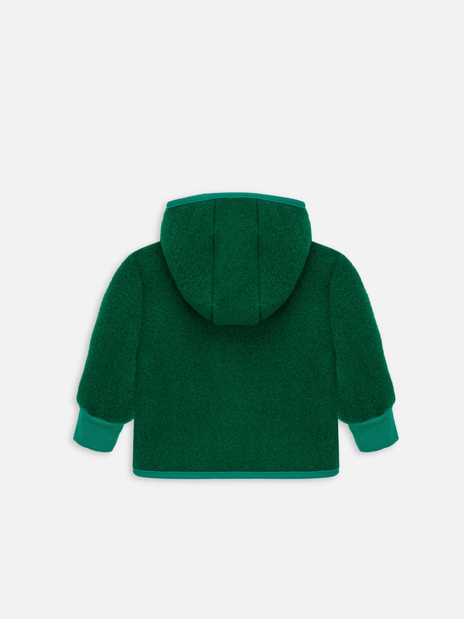 wełniana kurtka dziecięca z kapturem polar zielona forest green wełna merino wool children's jacket with hood fleece  merino wool Kinder-Wolljacke mit Kapuze Fleece  Merinowolle