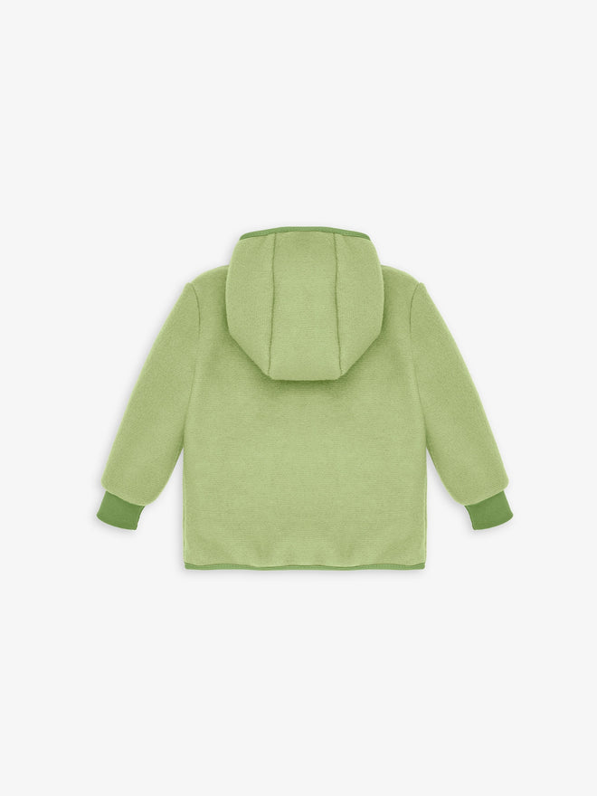 wełniana kurtka dziecięca z kapturem polar zielona green pea wełna merino wool children's jacket with hood fleece green pea merino wool Kinder-Wolljacke mit Kapuze Fleece Erbsengrün Merinowolle