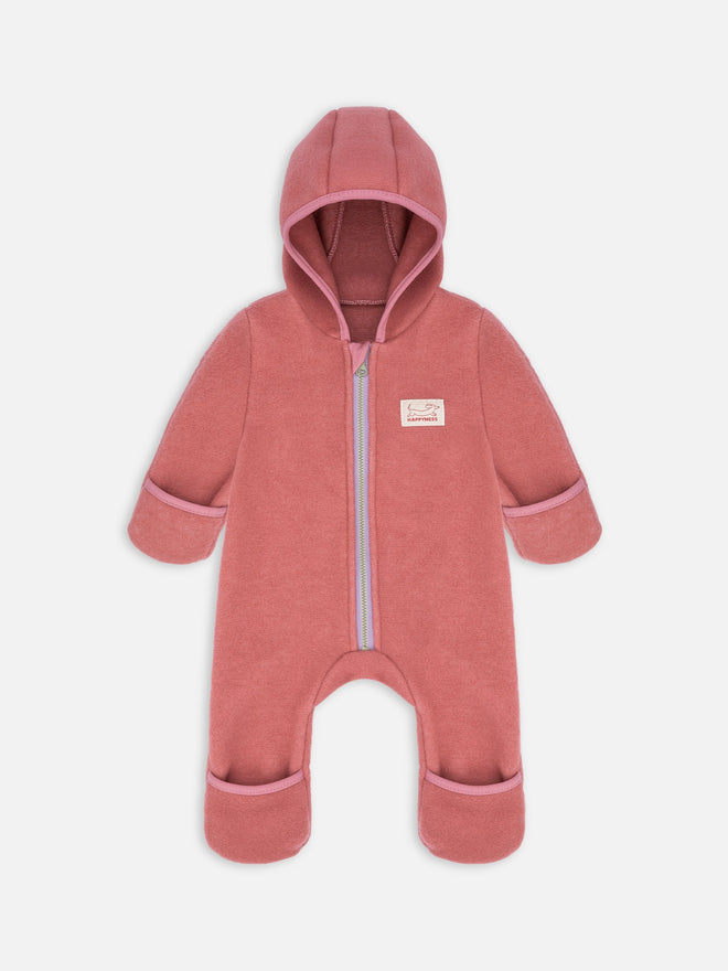 dziecięcy kombinezon wełniany z kapturem pomarańczowy cinnamon wełna merino children's wool overall with hood jumpsuit forest green merino wool Kinder-Wolloverall mit Kapuze Merinowolle polar fleece