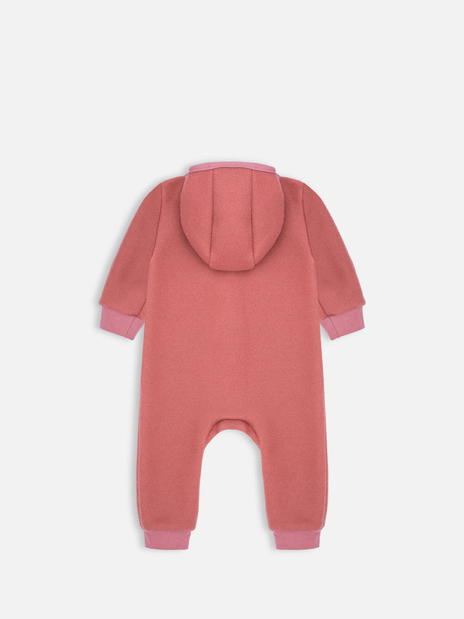 dziecięcy kombinezon wełniany z kapturem pomarańczowy cinnamon wełna merino children's wool overall with hood jumpsuit forest green merino wool Kinder-Wolloverall mit Kapuze Merinowolle polar fleece
