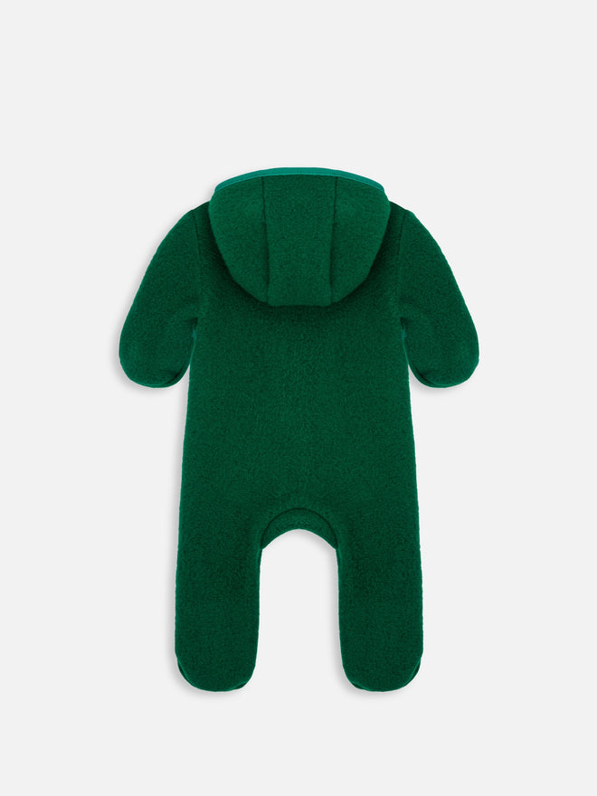 dziecięcy kombinezon wełniany z kapturem zielony wełna merino children's wool overall with hood jumpsuit forest green merino wool Kinder-Wolloverall mit Kapuze grün Merinowolle polar fleece