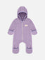 dziecięcy kombinezon wełniany z kapturem fioletowy lilac wełna merino children's wool overall with hood jumpsuit merino wool Kinder-Wolloverall mit Kapuze Merinowolle polar fleece