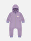 dziecięcy kombinezon wełniany z kapturem fioletowy lilac wełna merino children's wool overall with hood jumpsuit merino wool Kinder-Wolloverall mit Kapuze Merinowolle polar fleece