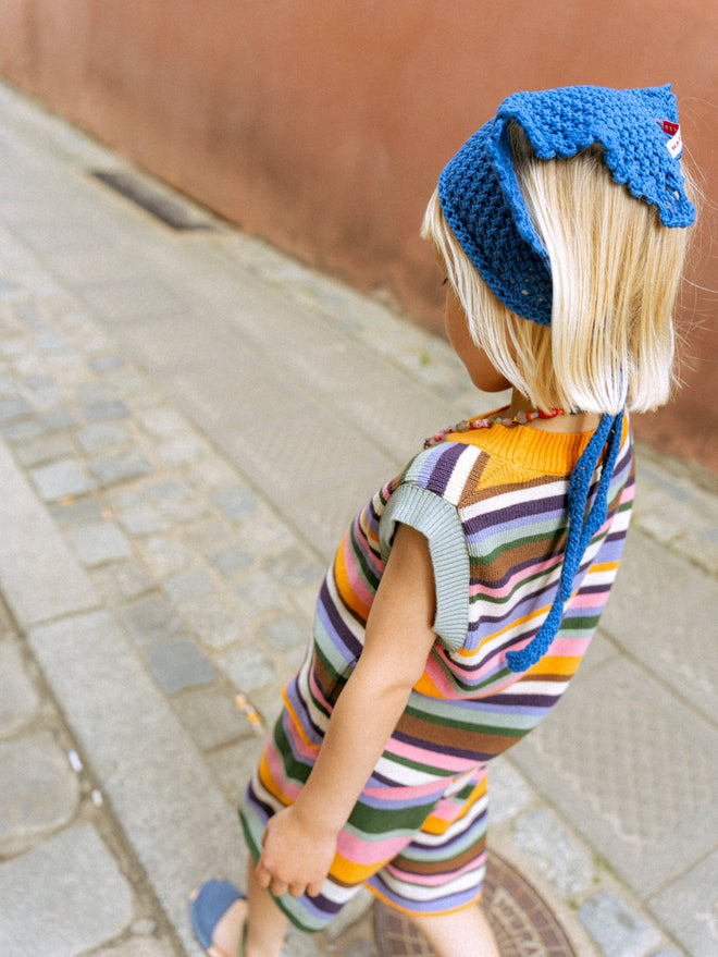 bandana na głowę granatowa dzianinowa bawełniana bawełna organiczna organic cotton knitted scarf deep sea kopftuch bio-baumwolle detal
