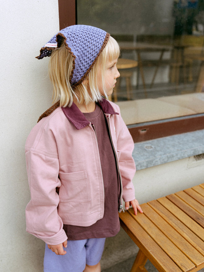 bandana na głowę bawełna organiczna crochete fioletowa sunwashed lilac organic cotton