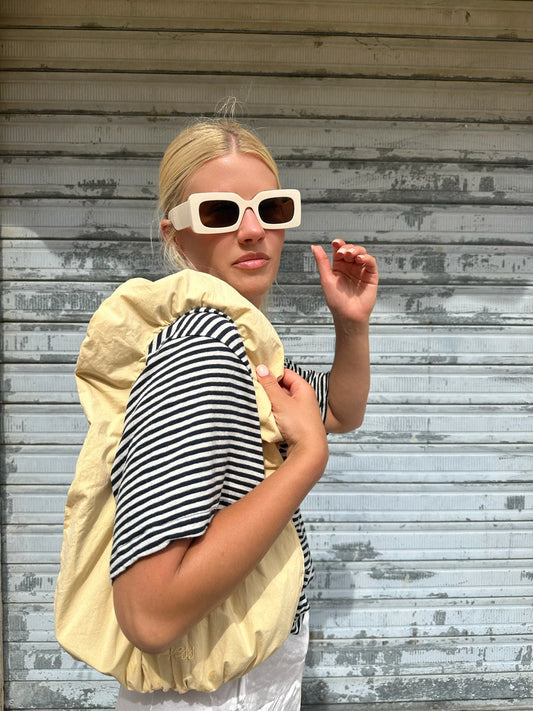 torebka bawełniana dwustronna butter berry bawełna organiczna żółta fioletowa organic cotton outfit stylizacja letnia