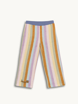 bawełniane frotowe spodnie dziecięce w paski synset stripes bawełna organiczna przód jamnik naszywka