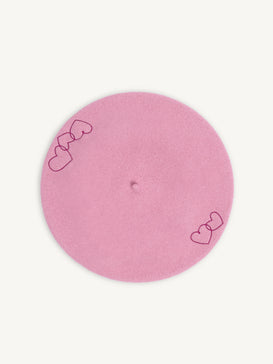 wełniany beret damski haft różowy pink hearts wełna wełniany wool hat góra dziecięcy
