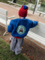dziecięca kurtka bombera wełniana merino wełna niebieska granatowa kobaltowa merino wool bomber jacket children's cobalt 