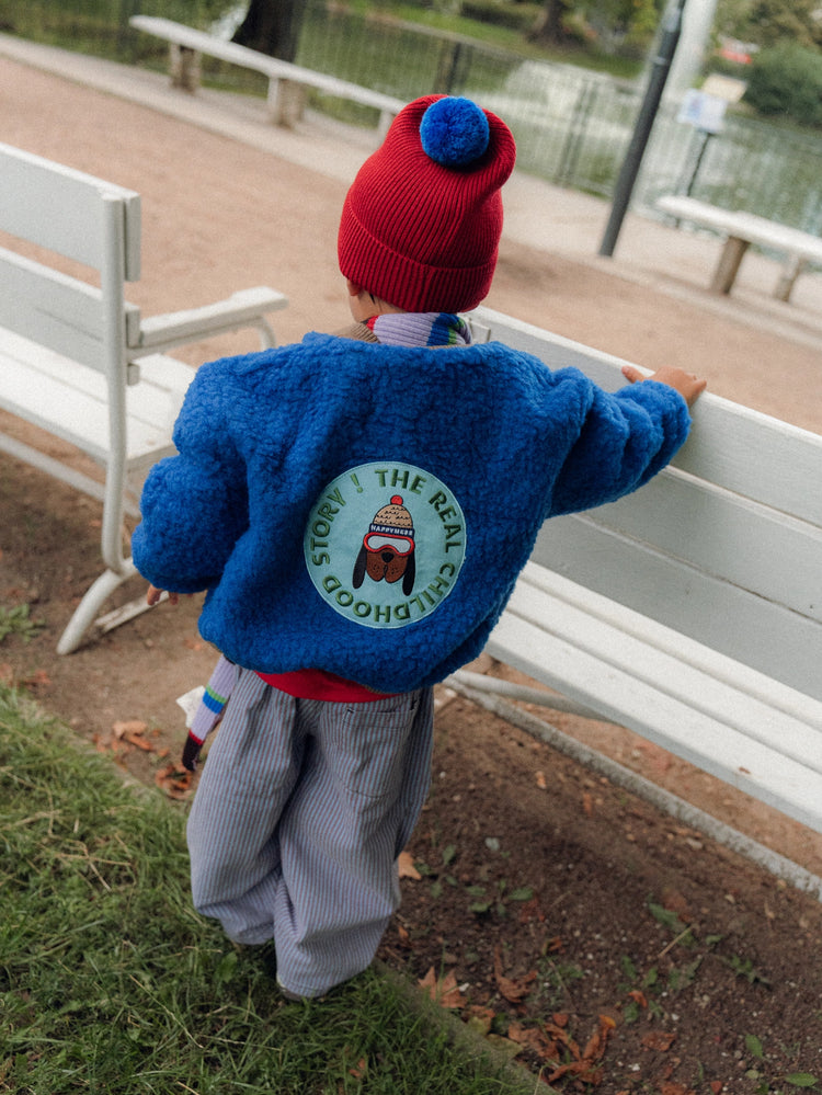 dziecięca kurtka bombera wełniana merino wełna niebieska granatowa kobaltowa merino wool bomber jacket children's cobalt 