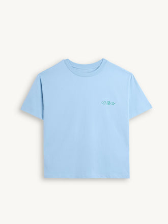 t-shirt damski niebieski go outside look inside bawełna organiczna organic cotton przód