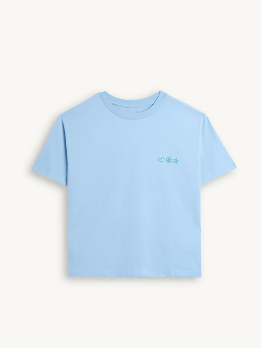 t-shirt damski niebieski go outside look inside bawełna organiczna organic cotton przód