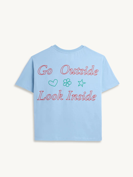 t-shirt damski niebieski go outside look inside bawełna organiczna organic cotton tył