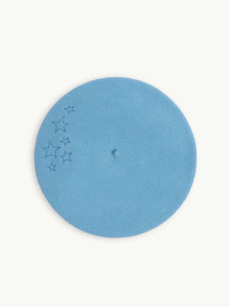 damski wełniany beret niebieski blue stars wool góra dziecięca