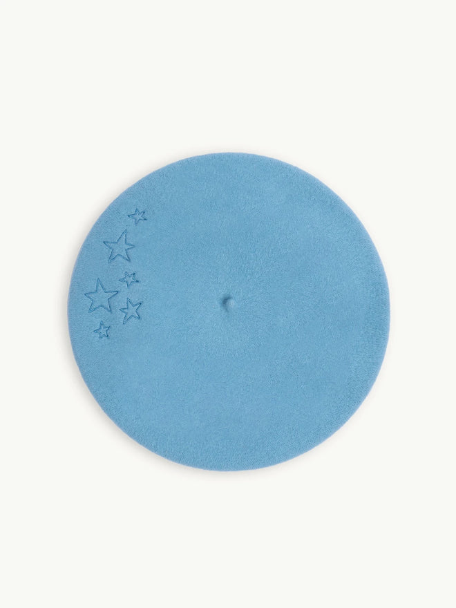 damski wełniany beret niebieski blue stars wool góra dziecięca