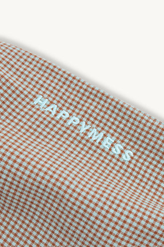 spodnie dziecięce w kratę z falbanką foggy brown brązowe vichy detal logo