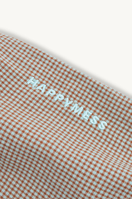 spodnie dziecięce w kratę z falbanką foggy brown brązowe vichy detal logo