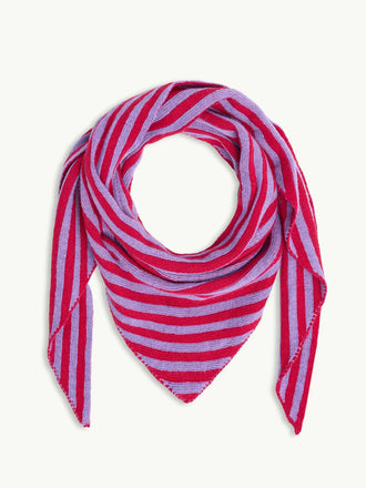 dzianinowa chusta w paski cherry bloom filetowo różowe paski z wełną i kaszmirem wool blend scarf