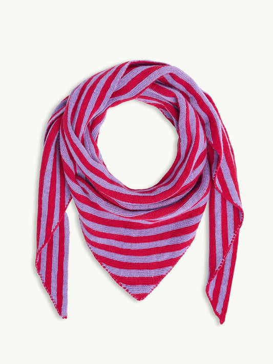 dzianinowa chusta w paski cherry bloom filetowo różowe paski z wełną i kaszmirem wool blend scarf