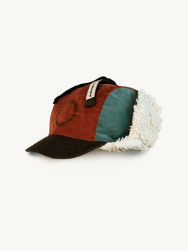 dziecięca czapka uszatka sztruksowa sztruks plusz bawełna organiczna cinnamon tea organic cotton plush cap przód detale