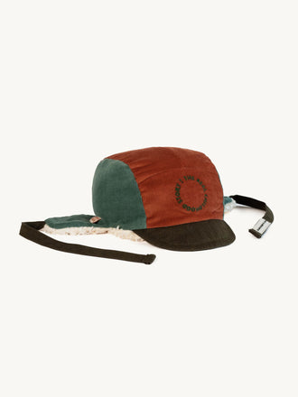 dziecięca czapka uszatka sztruksowa sztruks plusz bawełna organiczna cinnamon tea organic cotton plush cap detal 