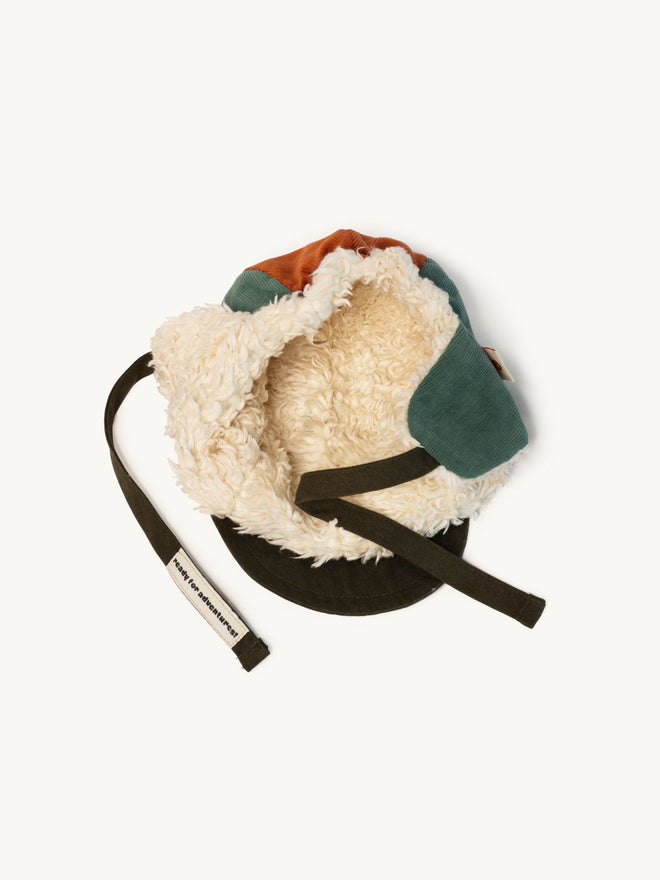 dziecięca czapka uszatka sztruksowa sztruks plusz bawełna organiczna cinnamon tea organic cotton plush cap wnętrze 