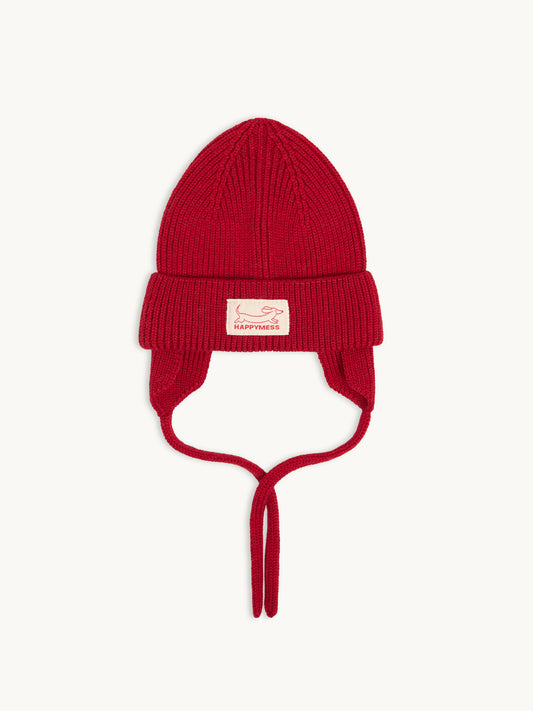 dziecięca czapka wełniana merino w paski czerwona red wool hat beanie  przód 