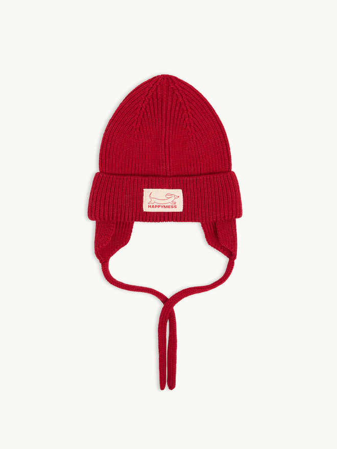 dziecięca czapka wełniana merino w paski czerwona red wool hat beanie  przód 