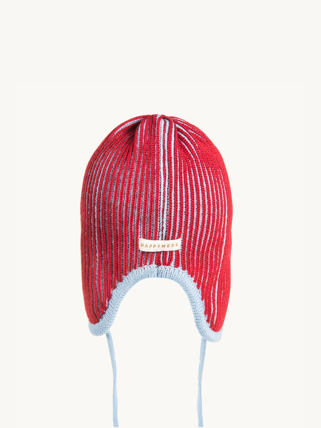 dziecięca czapka pilotka wełniana merino czerwono niebieska merino wool hat polar bear tył detal