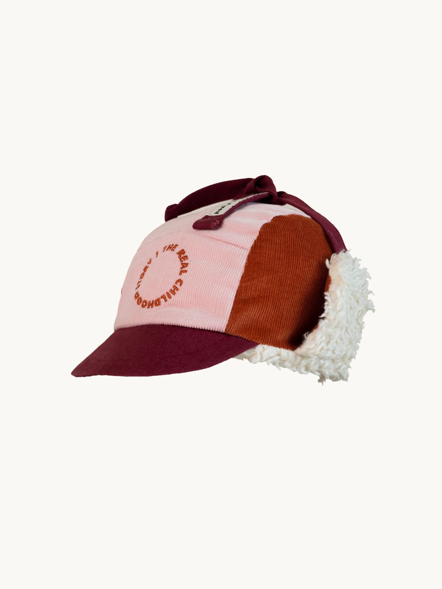 dziecięca czapka uszatka bawełniana różowa bordowa pink snow cotton hat bok detale wiązanie