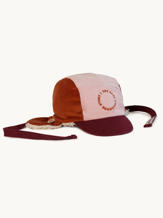 dziecięca czapka uszatka bawełniana różowa bordowa pink snow cotton hat bok detal